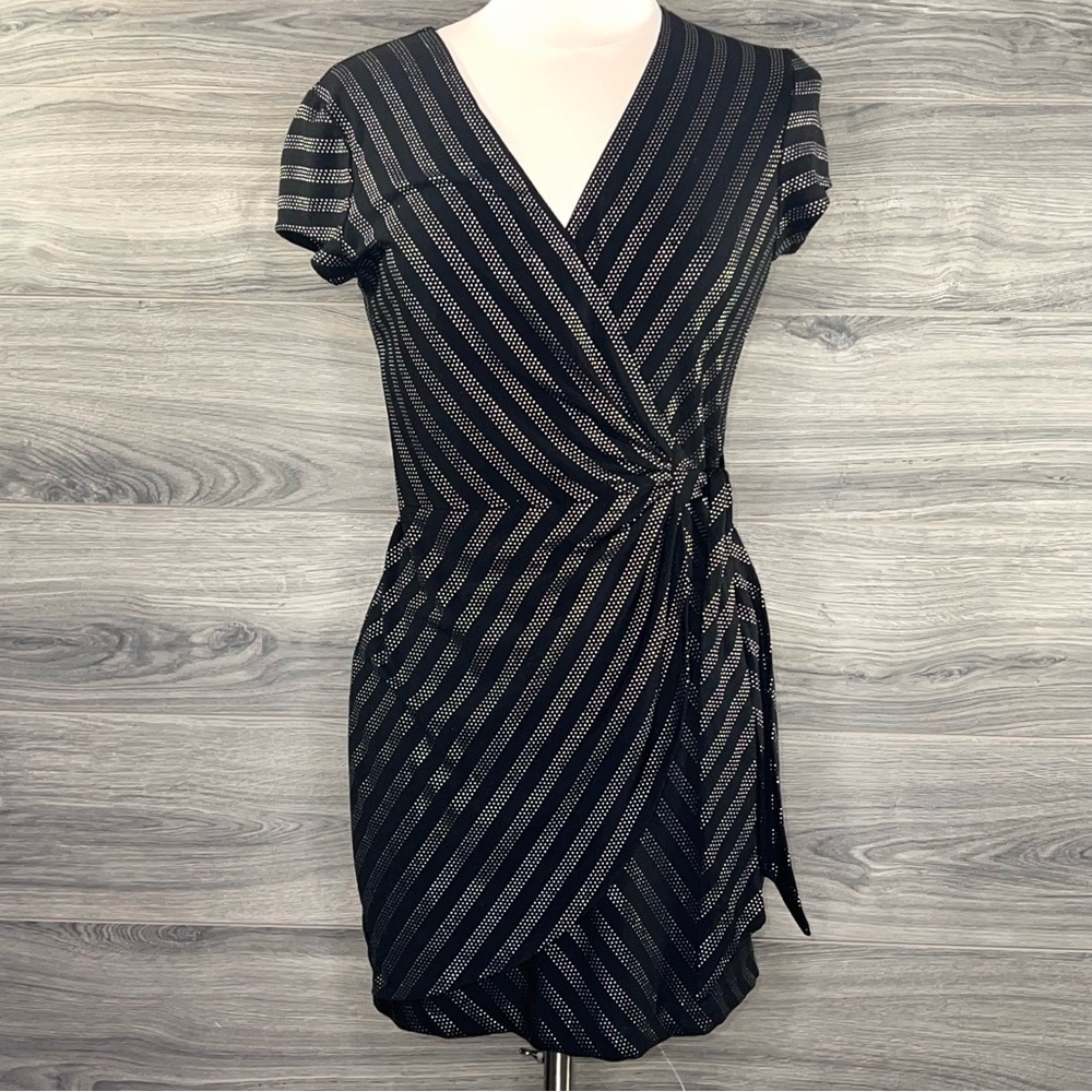Caché Faux Wrap Embellished Black Dress Size Small